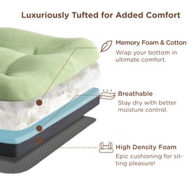 Codi Dining Chair Cushions 4 Pack, Thick Chairs Pads for Indoor Kitchen Room - Washable, Non-Slip Memory Foam Seat Cushion with Ties, 16.5"x16.5"x 3.5", Set of 4, Sage