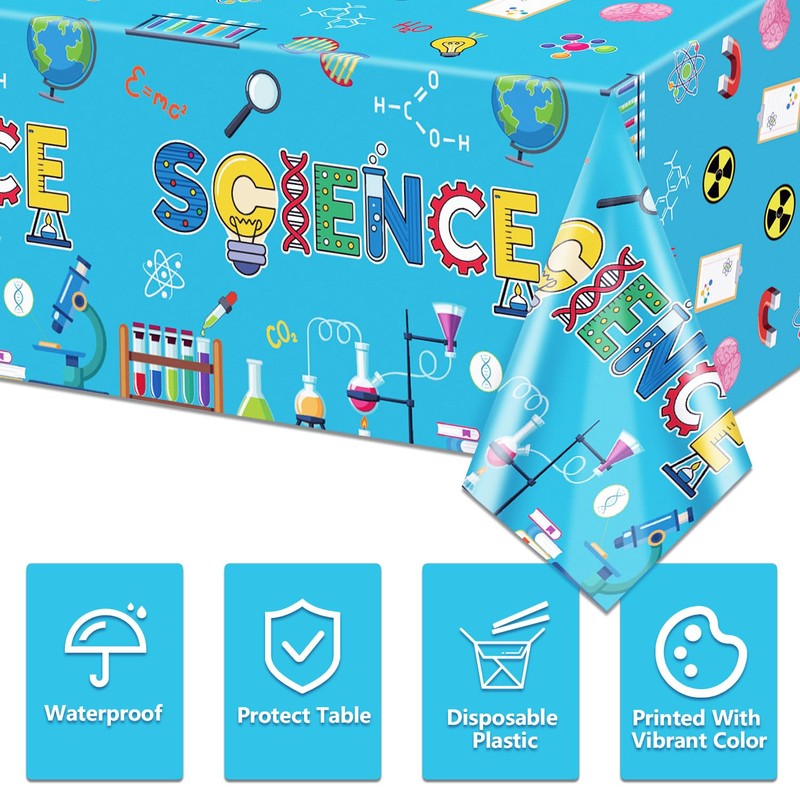 Hegbolke 4 Pack Science Party Tablecloths, Mad Scientist Decorations