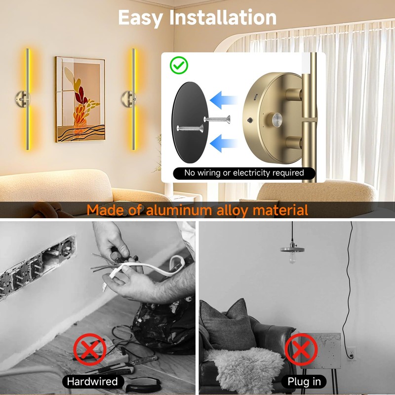 TiInsta Battery Operated Wall Sconce,Wireless Wall Lights with Remote, 360°DIY