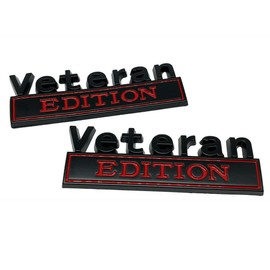 EmbRoom 2PCS Veteran Edition Car Decal Emblem 3D Letters Badge Truck Adhesive Conservative Stickers, Funny Decals Adhesive Letters Fit for Vehicle, Truck, SUV, Door Decoration (Black Red)