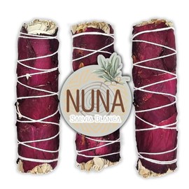 Nuna Sahumerio Orgánico Premium de Salvia Blanca y Pétalos de Rosa 5″ (12.7 cm) 3 Piezas
