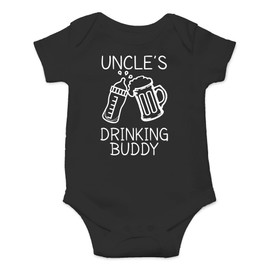 AW Fashions Uncle's Drinking Buddy Baby Bodysuit Funny Cute Newborn Clothes for Boys, Girls, and Unisex (6 Months, Black)