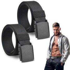 CYZBL Pack of 2 Men's Belts, 123 cm Military Tactical Belt, Adjustable Canvas Belt, Durable Belt Without Holes, Continuously Adjustable Fabric Belt, Unisex Belt No Metal Buckle, black