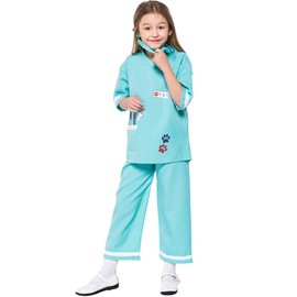 lontakids Kids Animal Doctor Role Play Costume Veterinarian Pretend Play Dress Up Set with Medical Kit (6-8 Years, Light green)