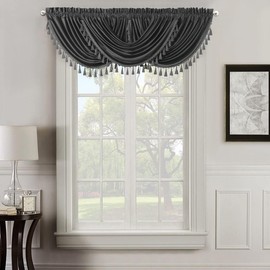 Royal Tradition Heavyweight Velvet Waterfall Valance, Grey (37x57) Single Rod Pocket Window Valance