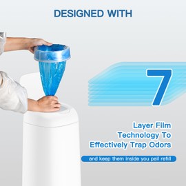 Tuocal Nappy Bin Refill Cassettes, 4 Pack Refill Cassettes with Nappy Bin Refills Bags Compatible with Angelcare Tommee Tippee Litter Locker II, 7 Layer Bags Odor-Locking Environmentally