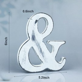 WOODOUNAI 6 Inch Rustic White Wood Letters Unfinished Wood Letters for Wall Decorative White Retro Standing Letters Sign Board Decoration for Craft Home Party Projects (&)