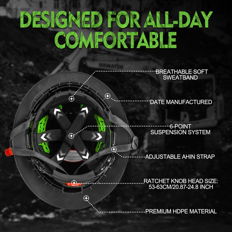GREEN DEVIL Matrix Full Brim Hard Hat with Headlight Vented