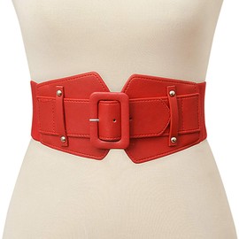 Ayliss Women Wide Elastic Waist Belt Vintage PU Leather Corset Cinch Belt (Black)