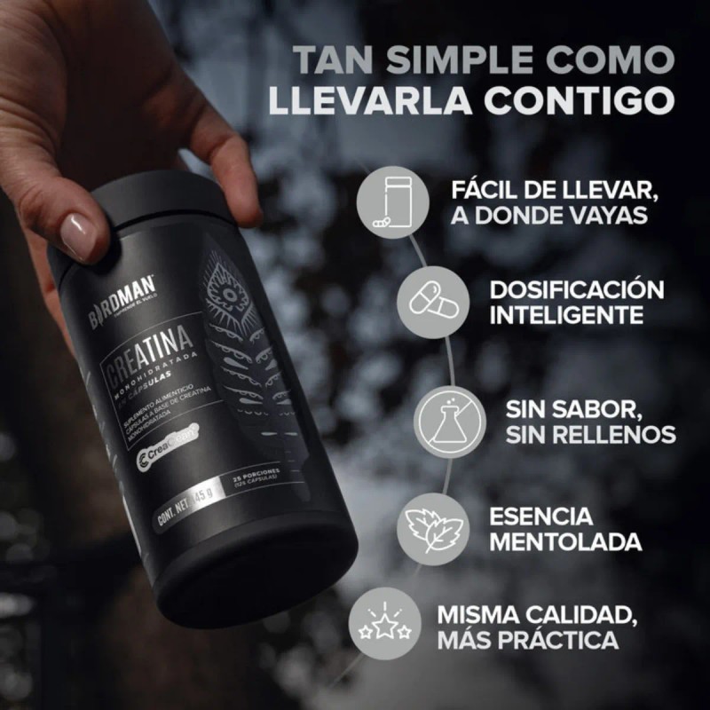 Birdman Creatina Monohidratada Vegana 125 Cápsulas 25 Servs Sin Sabor
