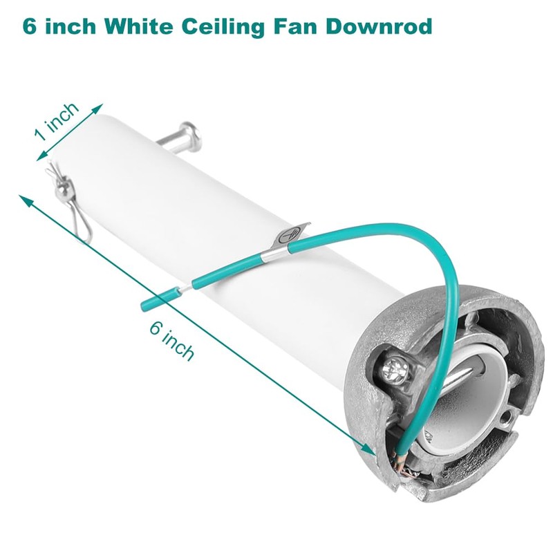 6 inch White Ceiling Fan Downrod with Hanger Ball Assembly,1-inch