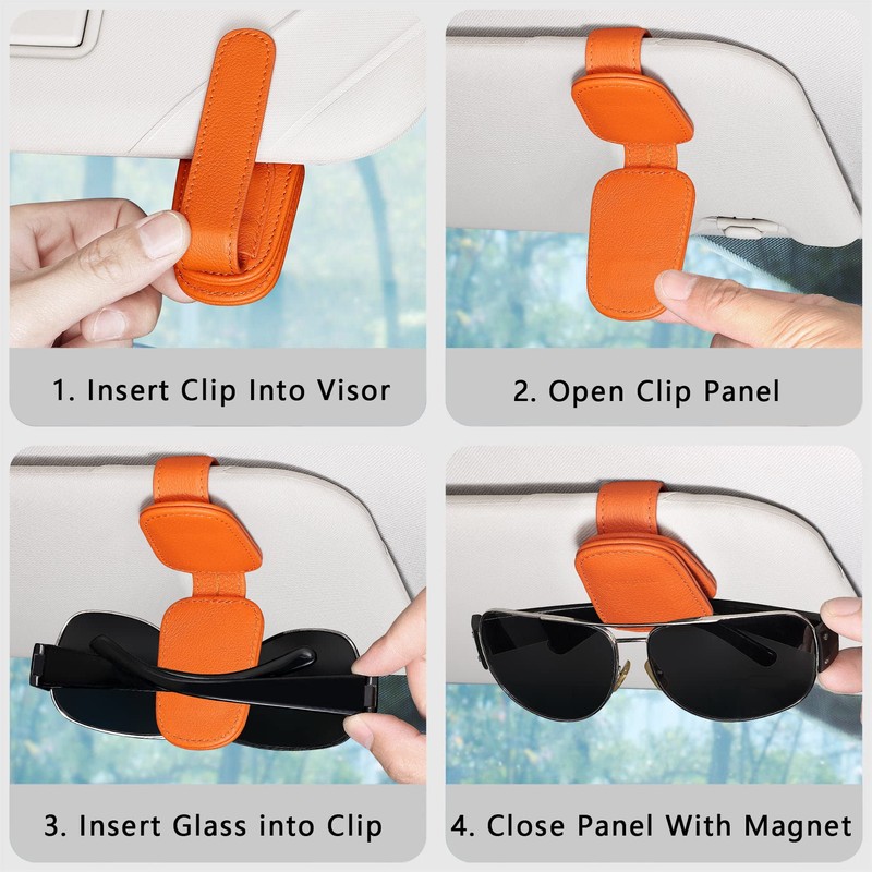 compuda 2 Packs Sunglasses Holder for Car Visor, Genuine Leather