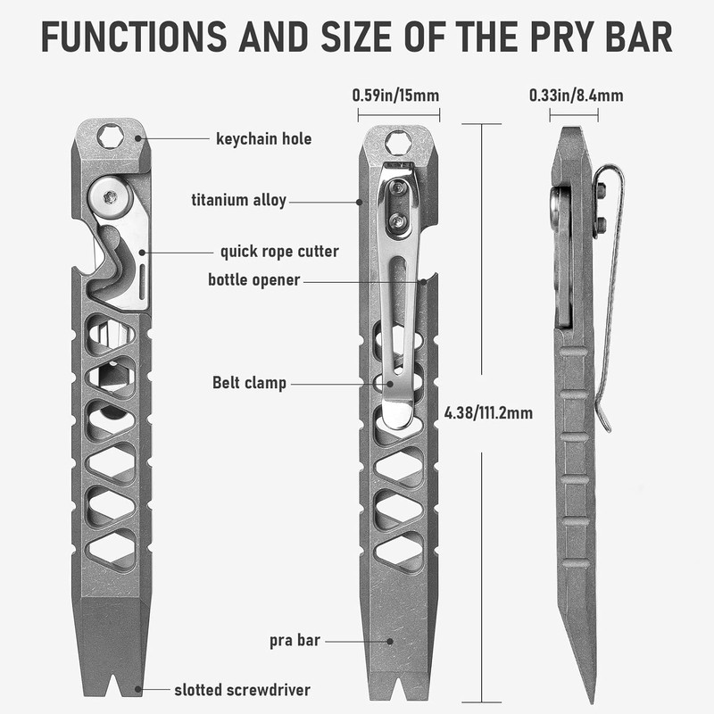 TISUR Titanium EDC Pry Bar, Keychain Pry Bar Multitool With