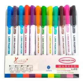 XinSiLu 12 Rotuladores De Doble Linea Colores Lettering Metalico