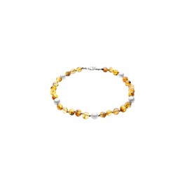 Genuine Amber Anklet From Baltic Sea Made with Polished Green & Shell Pearl 24 cm (9.4 Inches).