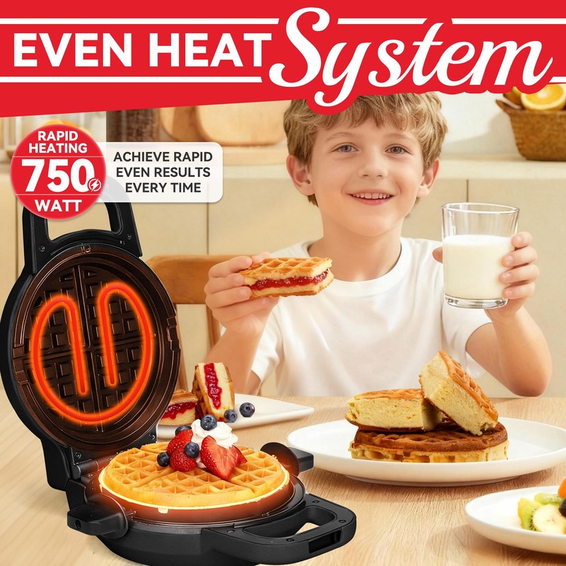 SugarWhisk 6" Stuffed Waffle Maker Rotating, Flip Waffles Maker Machine