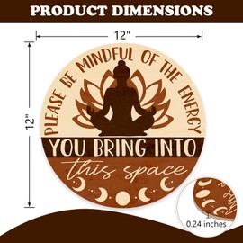 Bolisom Positive Energy Buddha Front Door Sign, Meditation Room Zen Den Wood Door Hanger Decor, Buddhism Wooden Wreath Indoor Spiritual Room Yoga Studio Wall Hanging Decoration