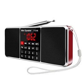 LEFON Multifunction Digital FM Radio Media Speaker MP3 Music Player Support TF Card USB Drive with LED Screen Display and Setting Timing Shutdown Function (Red)