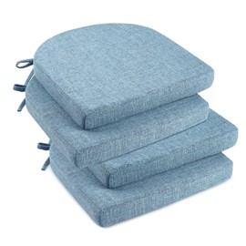 downluxe Indoor Chair Cushions for Dining Chairs, Soft and Comfortable Textured Foam Kitchen Chair Pads with Ties and Non-Slip Backing, 16" x 16" x 2", Light Blue, 4 Pack