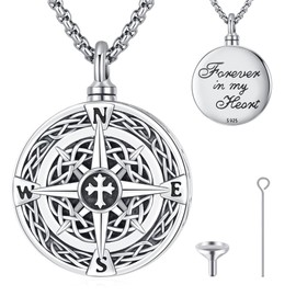LOOVE Compass Necklace Sterling Silver Urn Necklace for Human Ashes Compass Ashes Necklace for Women Compass Urn Necklace Men Celtic Cremation Jewelry for Ashes