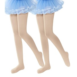 leg elegant 2 Pairs Girls Microfiber Soft Opaque Footed Dance Tights and Stockings (Theater Pink (2 Pairs) 11-13)