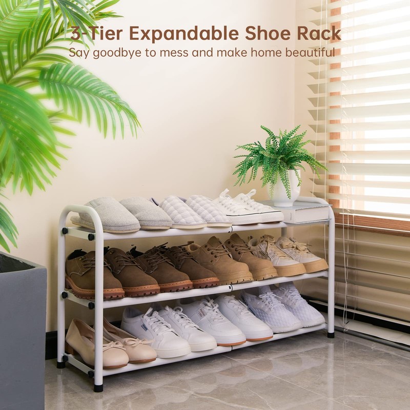 Gonfoam 3-Tier Expandable Shoe Rack,Adjustable Shoe Shelf Storage Organizer Heavy