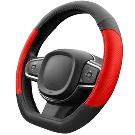 Upgrade4cars D-shape steering wheel cover in red, steering wheel protector, universal, steering wheel cover for summer and winter, car accessories, interior decoration
