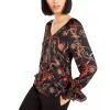 Bar III Women's Printed V-Neck Top Blouse Charcoal Size X-Small