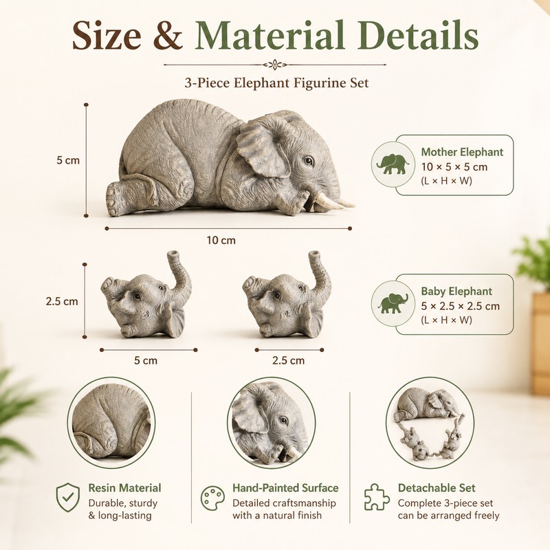 Elephant Figurine Set for Home Decor – Resin Mother &