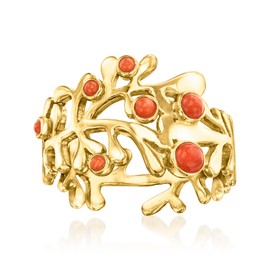 Ross-Simons Red Coral Ring in 18kt Gold Over Sterling. Size 8