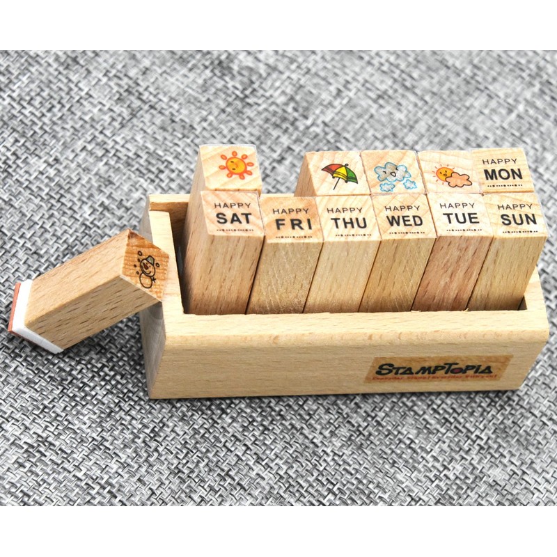 Youkwer 12 Pcs Mini Cute Wooden Rubber Stamps DIY Diary