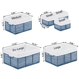 Vagusicc Wicker Storage Basket, 6 Pack Baskets for Organizing, Wicker Baskets with Handle, Rectangular Woven Basket for Storage Shelves, Cube Storage Bins for Closet/Clothes/Dresser, Blue