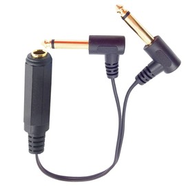 FENGHAISHUN 6.35mm Female TRS Stereo Adapter to Dual 6.35mm TS Mono Male Plug 90 Degree Cable Splitter 1/4inch Female to 2 Male Y Splitter Audio Cable Gold Plated 25cm/9.84inch