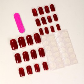 24 Pcs Red Square Press on Nails Medium Fake Nails with Nail Glue Nude Full Cover Glitter False Nails Fall Winter Cute Nails Natural Reusable Stick on Nails Acrylic Artificial Nails for Women Nail Art