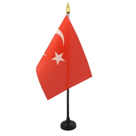 Turkey Table Flag 4'' x 6'' - Turkish Desk Flag 15 x 10 cm - golden spear top - AZ FLAG