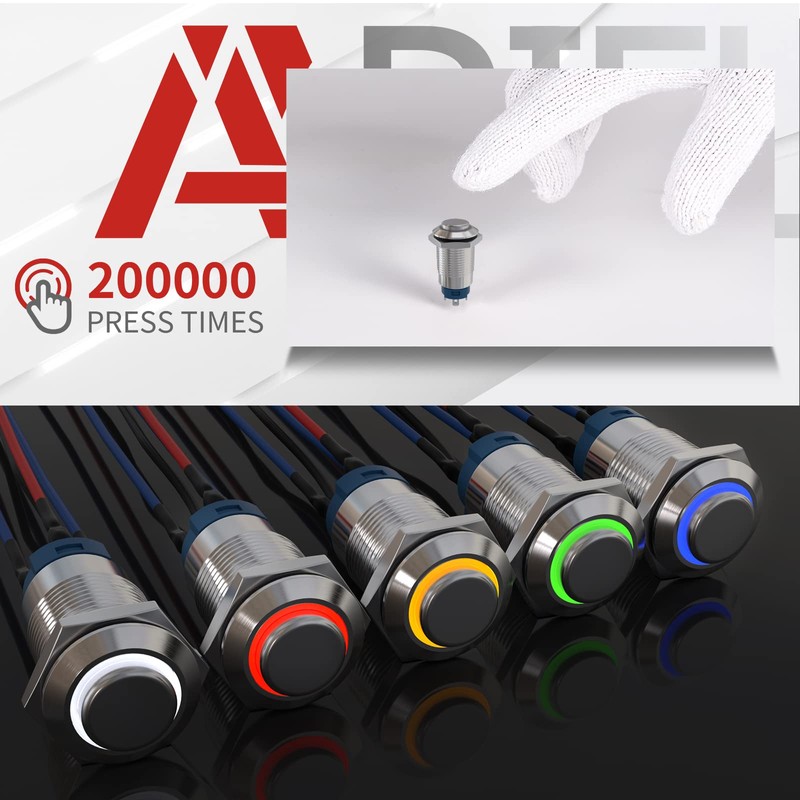 APIELE (Pcs of 2) 12mm Momentary Push Button Switch High