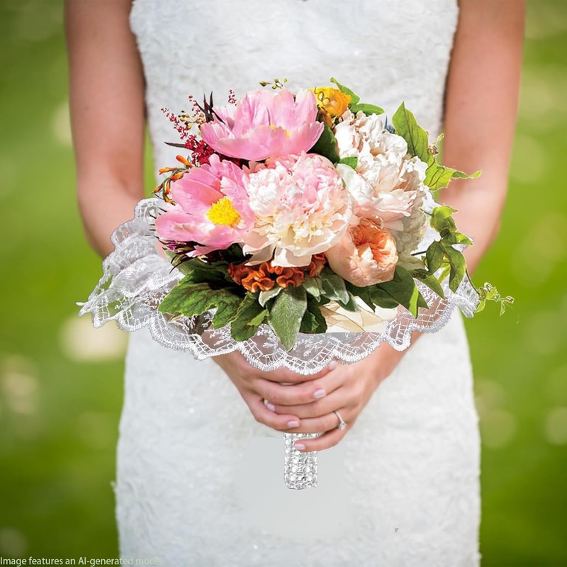 Bridal Foam Bouquet Holder Lace Floral Handle for Bridal Flower