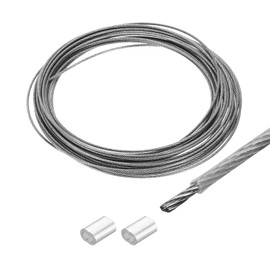QUARKZMAN 16 ft (5 m) Wire Rope 304 Stainless Steel Cable 1/24 Inch (1 mm) Vinyl Coated with 2 Aluminium Sleeves for Hanging, Washing Lines, Lifting, Transparent