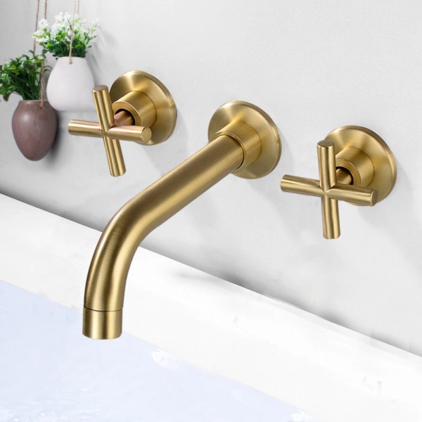 Unbranded 2 Handle Wall Mount Brass Waterfall Bathroom Faucet Bath