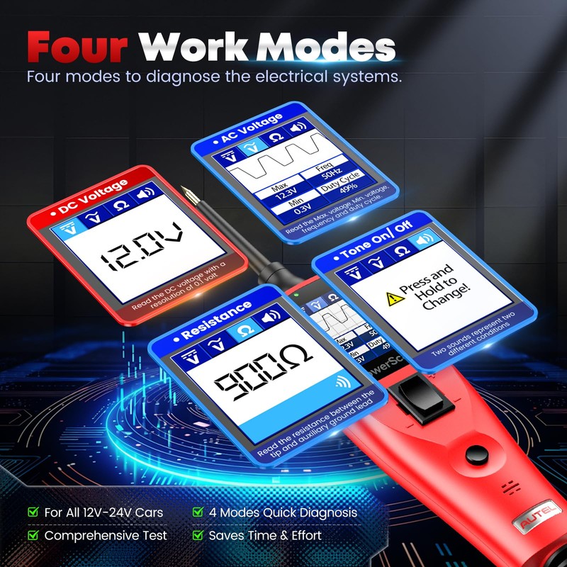 Autel PowerScan Automotive Circuit Tester, Power Circuit Probe Tool, 12-24V