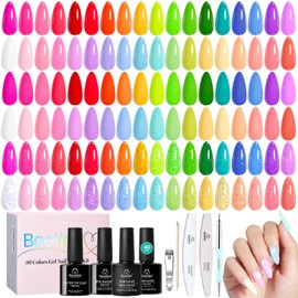 Beetles Gel Nail Polish Set, 36 Colors Neon Rainbow Bright Color Gel Polish Set with Base Coat Glossy Matte & Glitter Top Coat Pink Red Yellow Manicure Vivid Whimsy Gifts for Women