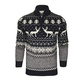 Xact Mens 1/4 Zip Reindeer Xmas/Christmas Jumper (Navy) S