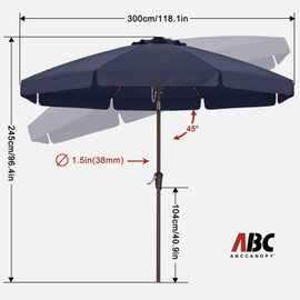 ABCCANOPY Patio Umbrella 10ft, Outdoor Table Umbrella with Push Button Tilt and Crank, 8 Ribs Umbrella for Patio Pool Garden Deck (Dark Blue)