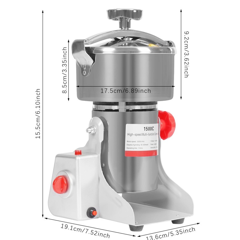 Grain Mill, Electric Dry Cereals Grinder w/Sieve, Stainless Steel Grain