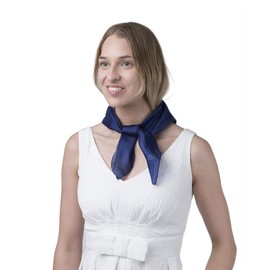 Basic Sense Plain 100% Genuine Mulberry Silk Small Square Scarf, 55 x 55cm (21.5 x 21.5 inches), Navy