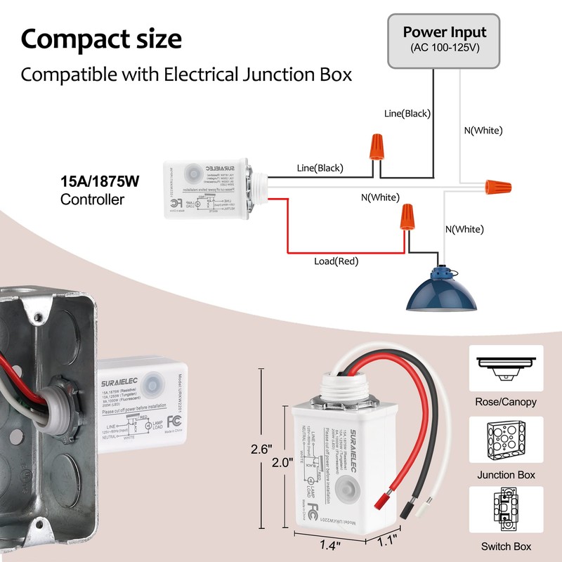 Suraielec Wireless Light Switch and Receiver Kit, 15A High Power,