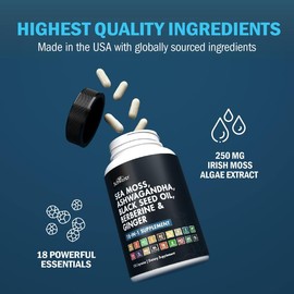 Sea Moss, 120 Capsules, Ashwagandha, Ginger, Black Seed Oil, Berberine, 18 Supplements in 1