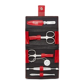 nippes Solingen Premium Line Manicure Set Wild Red, 5 Pieces, Stainless Steel, Rust- and Nickel-Free, Nail Care Set, Genuine Cowhide Case, Manicure Pedicure, Made in Germany