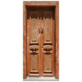 DoorPix 36x80 Inch 3D Door Mural Wrap Glossy Bubble Free Sticker 4-Panel Ornate Vintage Italian Door - Peel and Stick - Easy-to-Clean, Durable