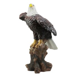 Large 21"H American Pride Bald Eagle Perching On Tree Stump Statue Patriotic Art